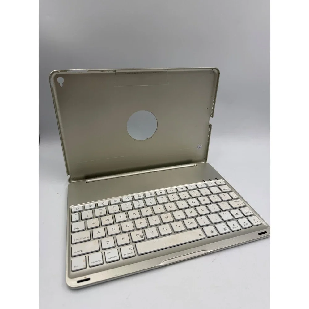 Silver Bluetooth Keyboard Case for iPad Hard Shell Wireless Folio w/ Stickers